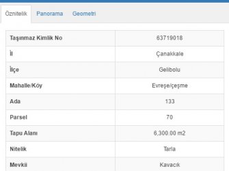 ÇANAKKALE GELİBOLU EVREŞE SATILIK YATIRIMLIK 6300 M2 UYGUN ARAZİ